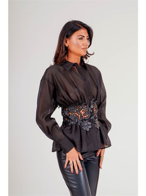 Camicia in organzacon fashia decorativa twins fantasy | T5064BLACK